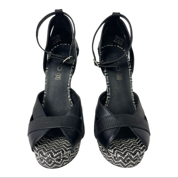 Aldo Black White Chevron Platform Heels Size 8.5 - Picture 1 of 8